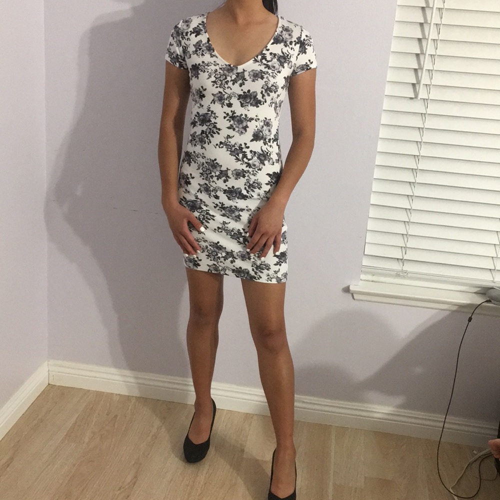 White and Gray Floral Bodycon